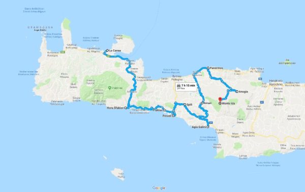 Mappa itinerario Creta on the road