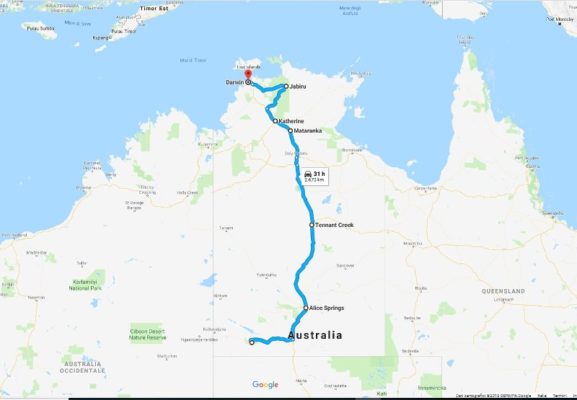 Mappa itinerario on the road Australia