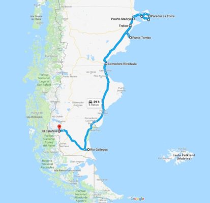 Mappa itinerario di viaggio in Patagonia del blog In Viaggio con Ricky