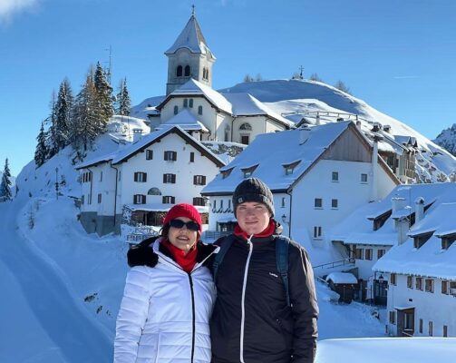 Veduta invernale del Monte Santo di Lussari